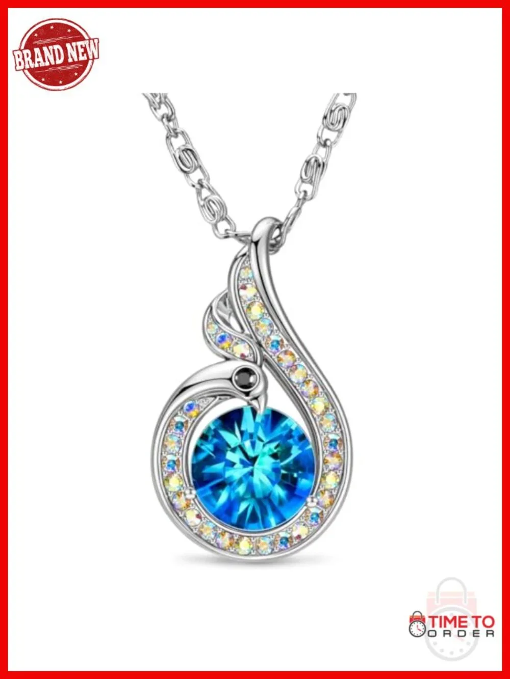 White Gold Plated Phoenix Pendant Necklace with Austrian Crystals